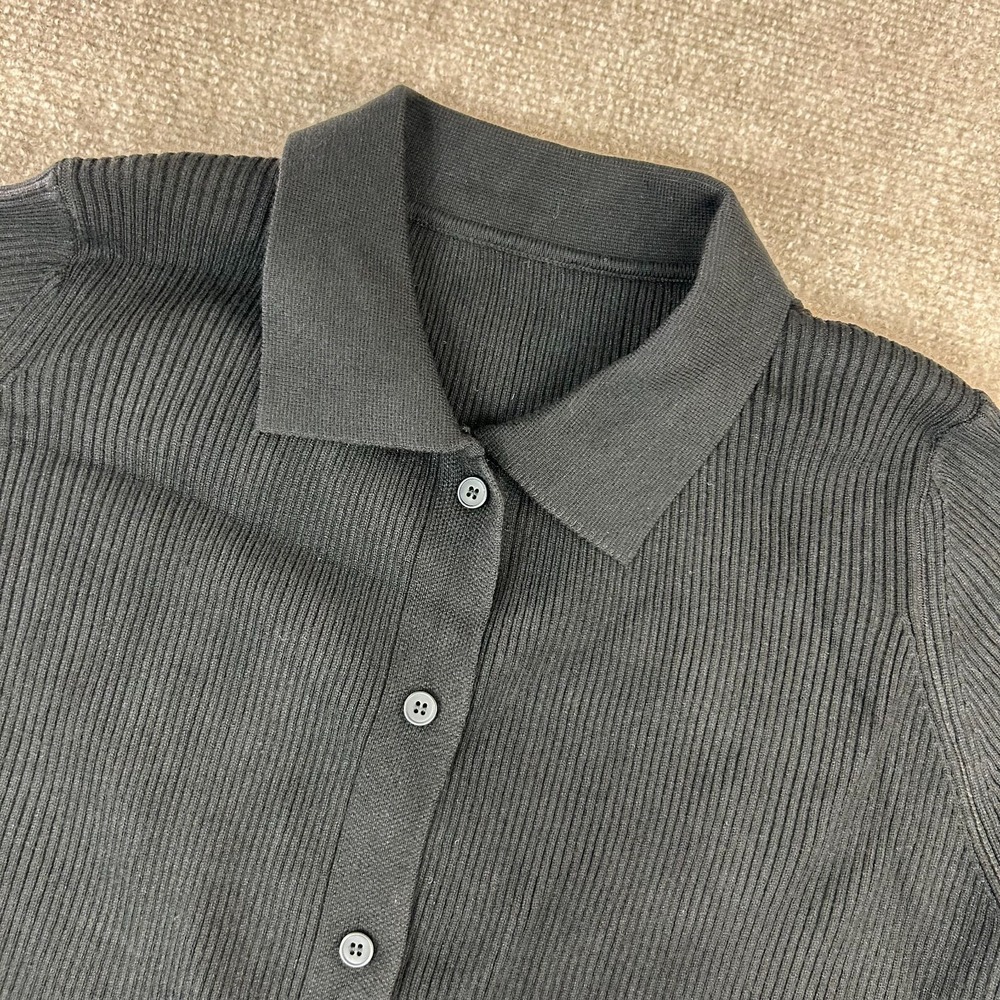 Commense Cardigan Sweater Women Small Black Ribbed Knit Long Sleeve Button Front